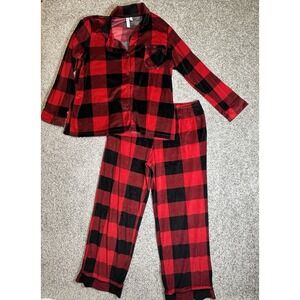 Joyspun‎ Women's Pajama Set XL 16-18 Red Black Buffalo Plaid Holiday PJs
